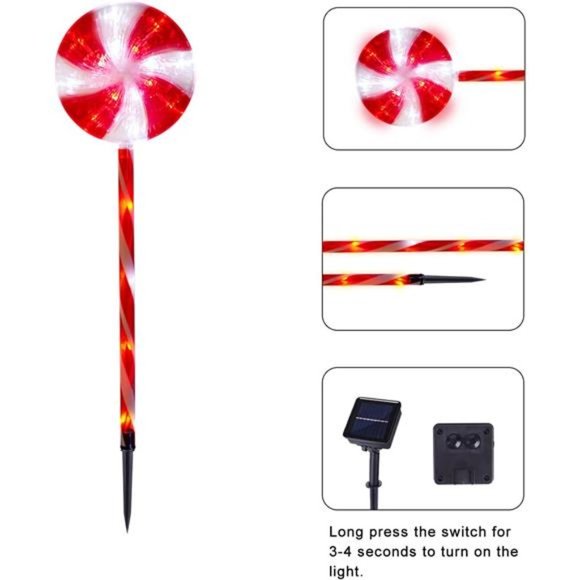 27" Set of 3 Lollipops Peppermint Stake Lights, Candy Cane Lights with 8 Modes - Picture 5 of 7